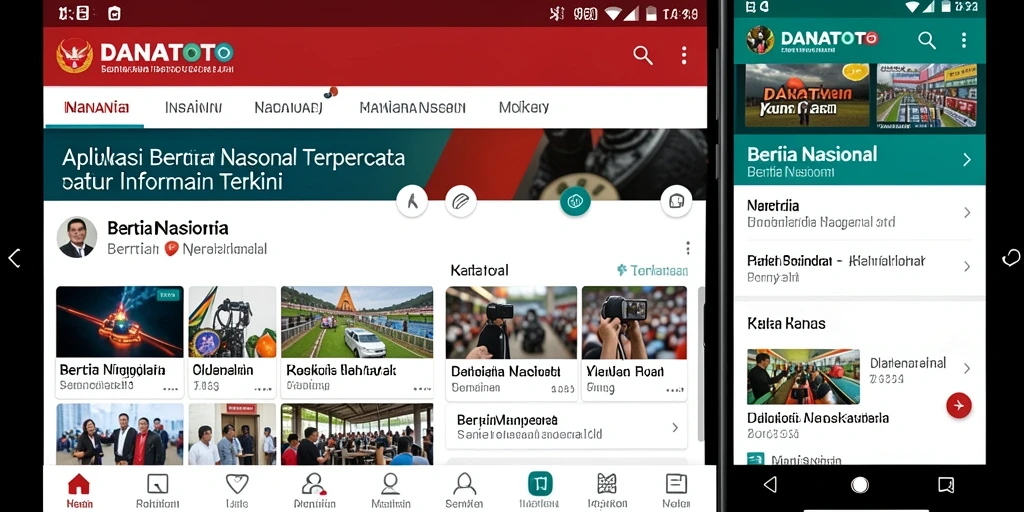 Antarmuka aplikasi DANATOTO menampilkan berita nasional terkini dan mudah dinavigasi.