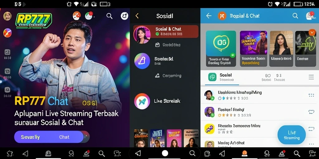 Antarmuka utama RP777 dengan fitur Live Streaming yang interaktif.